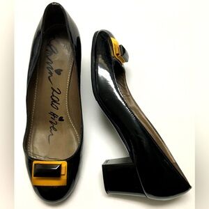 Lanvin Patent Leather Block Heel Pumps Size 40.5 Black
